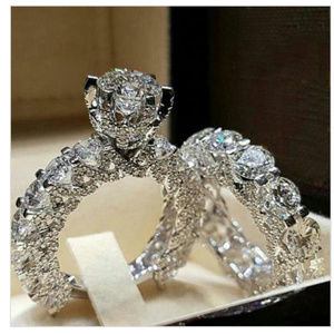 Full Crystal Fashion Engagement Ring Set of two